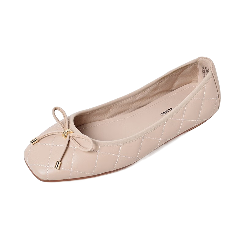reemoor方頭單鞋女2025夏季新款蝴蝶結(jié)芭蕾平底鞋軟底舒適蛋卷鞋睿慕 淺粉色 35
