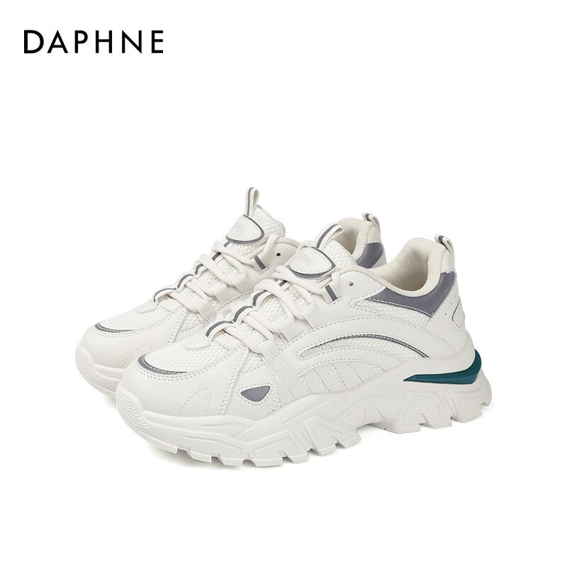 达芙妮（DAPHNE）女鞋增高小白鞋女透气鞋子女2021新款休闲运动鞋QJ1 米绿色 40