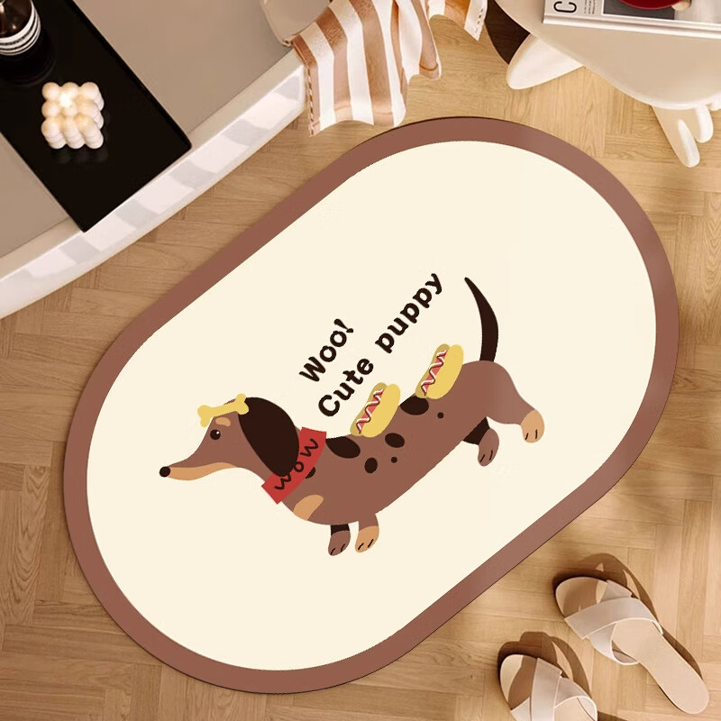 季象浴室脚垫软科技绒速干吸水防滑垫子厕所卫生间门口洗手间卫浴地垫 GZN-腊肠狗狗款式-A 40x60cm