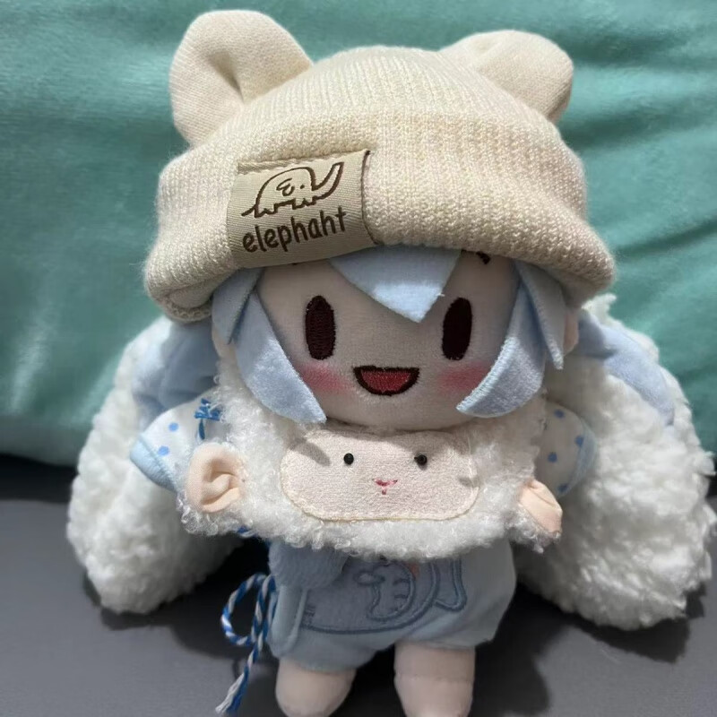 博纳思雪fufu初音未来15cm可爱棉花娃娃毛绒公仔礼物可换装玩偶 雪有骨+呼呼小象围兜套装