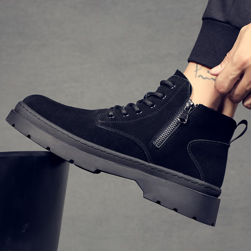 w3000 马丁靴男秋冬季新款英伦男鞋靴子高帮男靴中筒皮鞋子工装男潮鞋