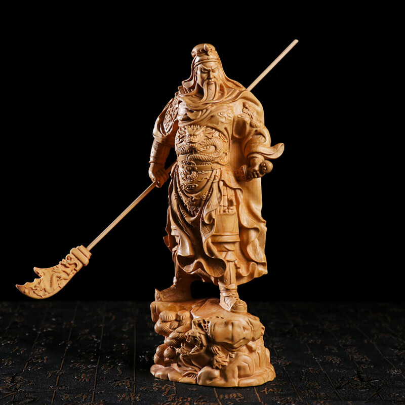 胖東來品質(zhì)木雕關公黃楊木武財神關二爺木質(zhì)雕刻神像客廳玄關裝飾 關二爺23cm大葉黃楊木) 高檔禮盒