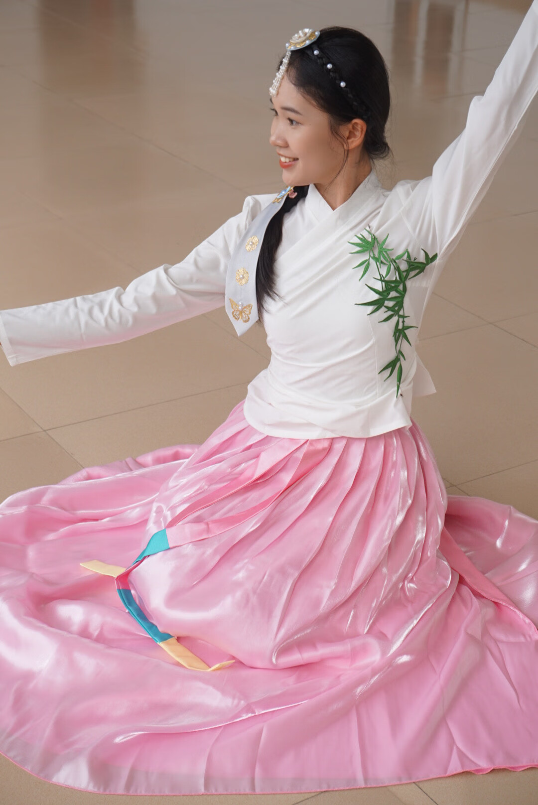 南啵丸艺考朝鲜族舞蹈服装女练功服大摆裙学生舞蹈生艺考比赛服装