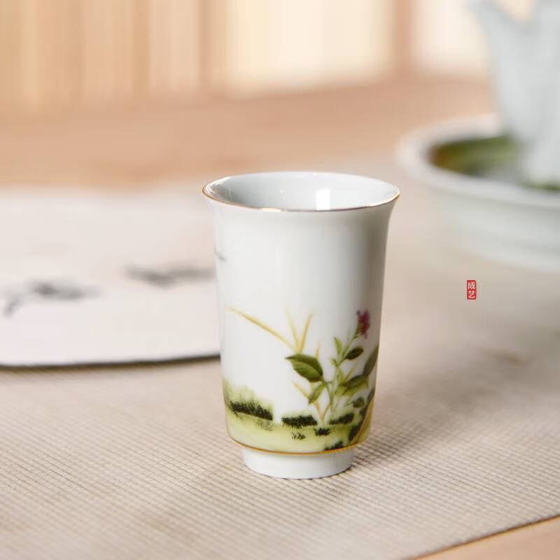成藝蝶戀花聞香杯主人杯個(gè)人杯羊脂玉茶杯陶瓷批發(fā)定制茶具禮品伴手禮