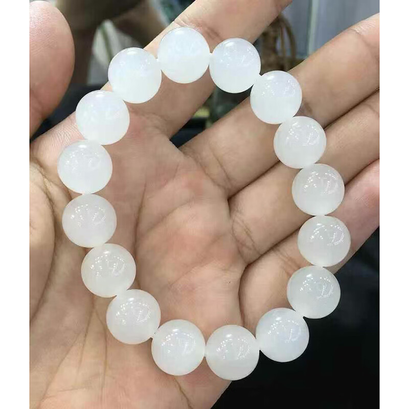 玉佳佳 和田玉羊脂白玉手串 女士手鏈玉石玉鏈溫潤(rùn)細(xì)膩玉器收藏送禮12mm