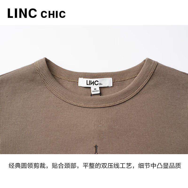 金羽杰2025年春季新品圆领长袖印花T恤女士短款紧身内搭上衣S251FK077Y 咖色 S 适合95斤以下