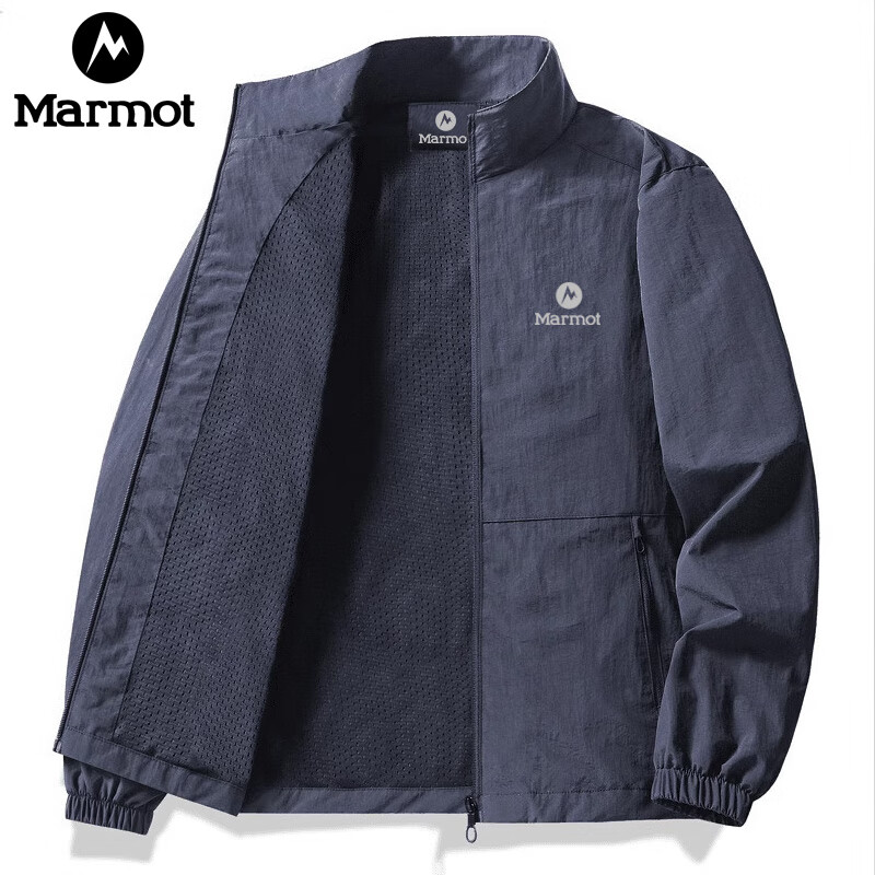 土拨鼠（Marmot）立领夹克男士冲锋衣春秋季薄款防风防水户外登山休闲外套男 深蓝色 XL