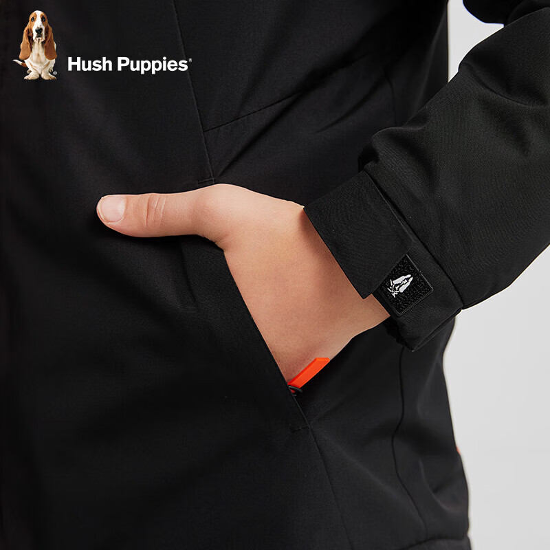 暇步士（Hush Puppies）童装儿童男女童秋季厚外套摇粒绒内里保暖时尚休闲厚风衣 钻石黑 160
