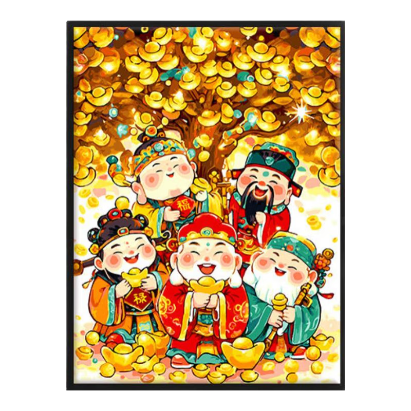 自油自畫數(shù)字油畫diy填色畫手繪手工填充填色減壓diy丙烯顏料油彩畫裝飾畫 五福賀財 45*60cm 繪畫套裝