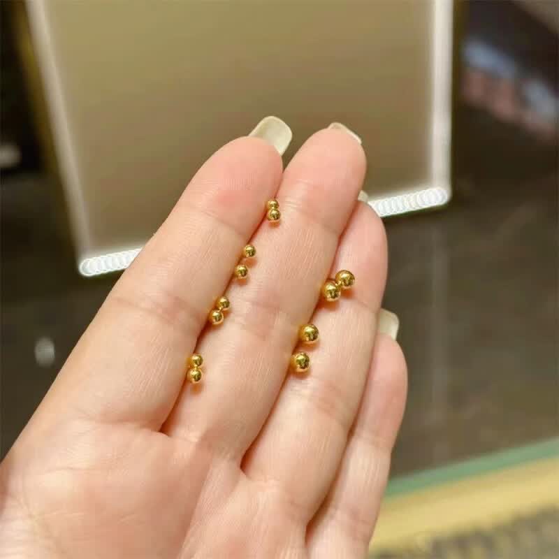 轩玖越南沙金耳钉敏小金豆豆女银耳针养耳洞18k 3mm光面小金豆一对