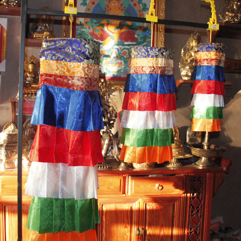 藏传用品五彩筒密宗佛堂供佛装饰用品幢幡宝伞法幢胜利幢一对 高40cm