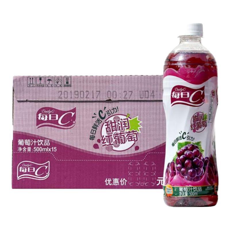 康師傅每日C甜潤紅葡萄飲料 500ml*15瓶 葡萄汁飲品夏季飲品整箱 每日c甜潤紅葡萄500ml*15瓶
