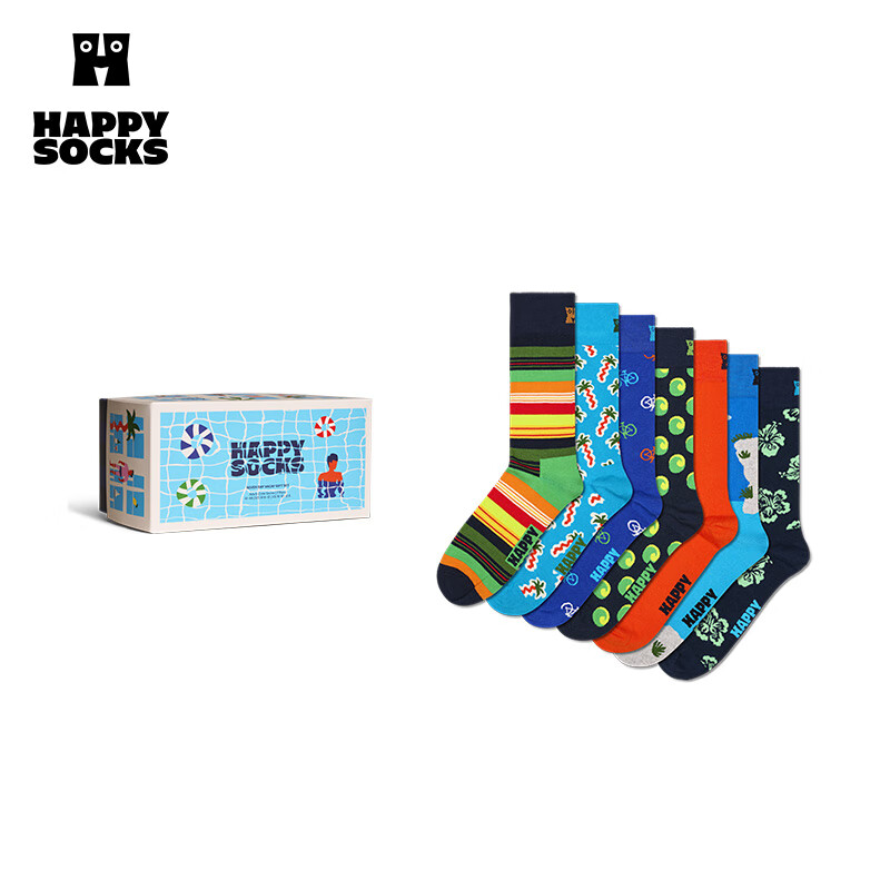 Happy Socks【25年新款】秋冬主题多巴胺礼盒袜子女男士袜运动袜时尚中筒袜 7天假期 7双 M 36-40