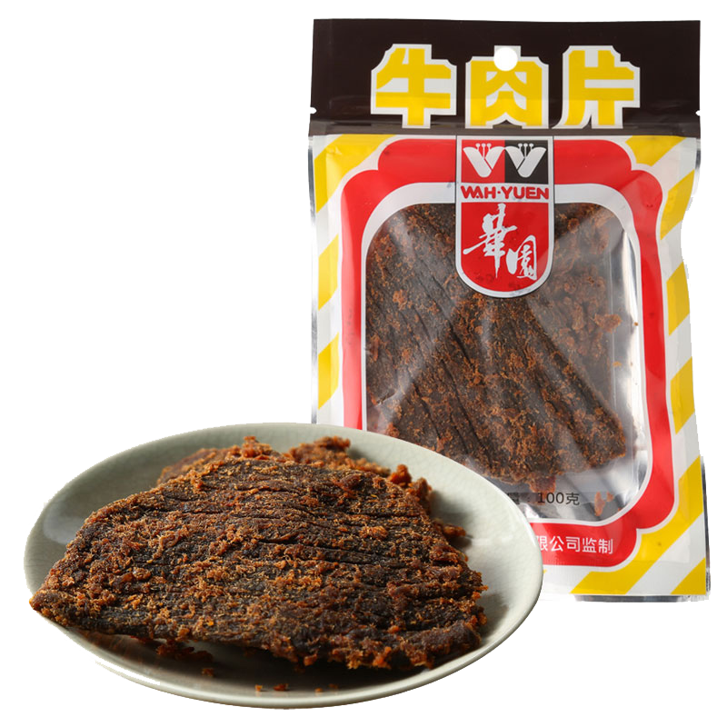 PLUS包邮：华园 牛肉片干沙嗲 肉干肉脯 沙爹味牛肉干 牛肉粒休闲零食 100g