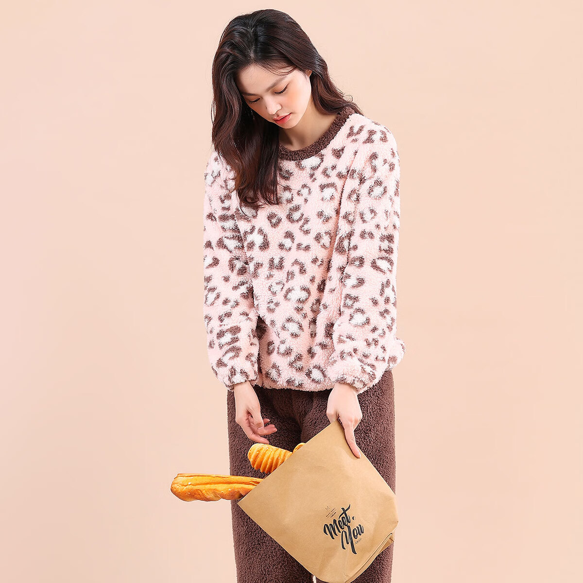 顶瓜瓜睡衣女珊瑚绒冬季加绒加厚法兰绒休闲女士家居服套装 ADL  斑点粉 2XL 【建议140-160斤】