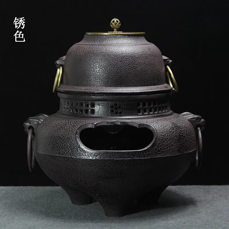 胖東來品質火缽煮茶日式器鬼面風爐鑄鐵爐炭火鐵壺爐日本風釜茶道 銹色 1L以上