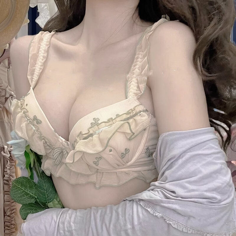 凱媄姻（KAYMIENN）日系甜美少女內(nèi)衣套裝薄款小胸聚攏無(wú)鋼圈純欲文胸性感蕾絲文胸套 單文胸 75A 34/75AB