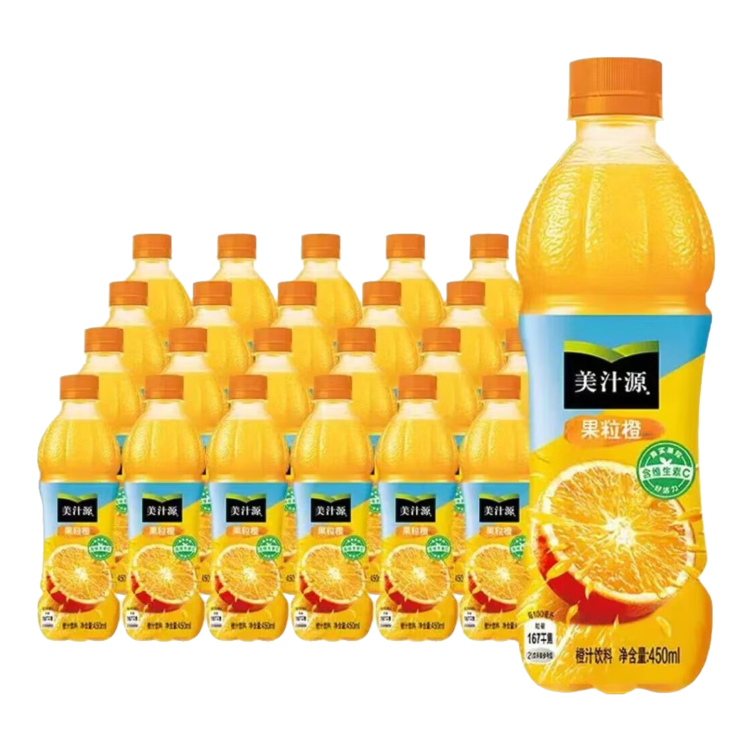 可口可乐（Coca-Cola）田嘉瑞同款美汁源果粒橙橙汁果汁饮料 450ml*24瓶 整箱装
