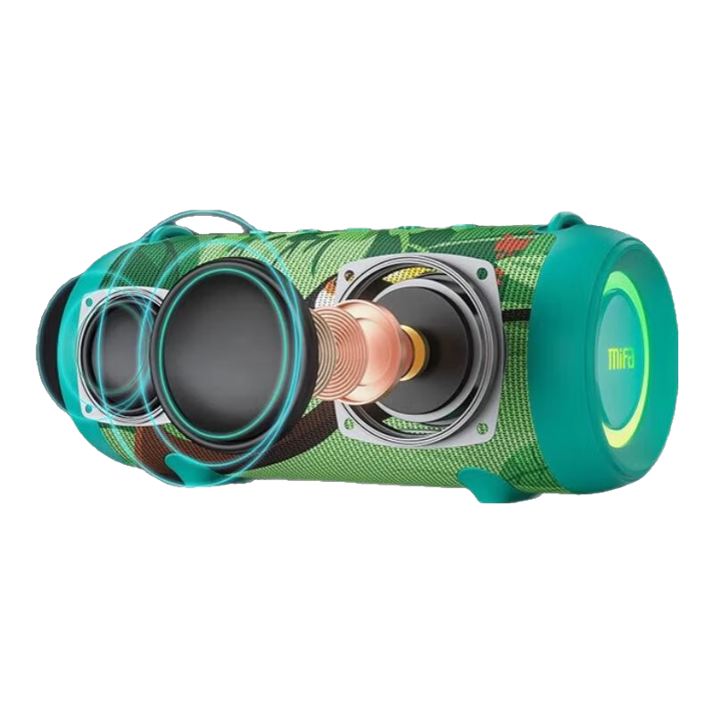MIFAA90無線戶外藍(lán)牙音響炫彩低音炮防水肩背便攜式車載背包爬山環(huán)繞大音量騎行摩托車廣場舞插卡音箱 大嘴鳥綠【40W超重低音】 【官方標(biāo)配：送收納包+背帶】