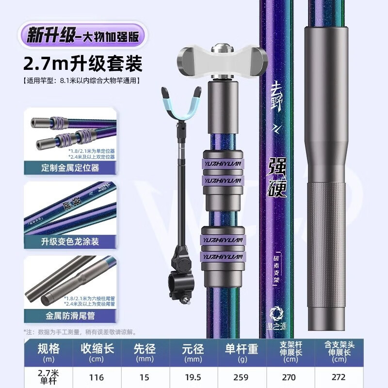 漁之源（Yuzhiyuan）釣魚炮臺支架魚竿架大物魚竿支架釣箱臺釣地插碳素架桿手竿 2.7m 【炫彩大物】推薦10大物竿
