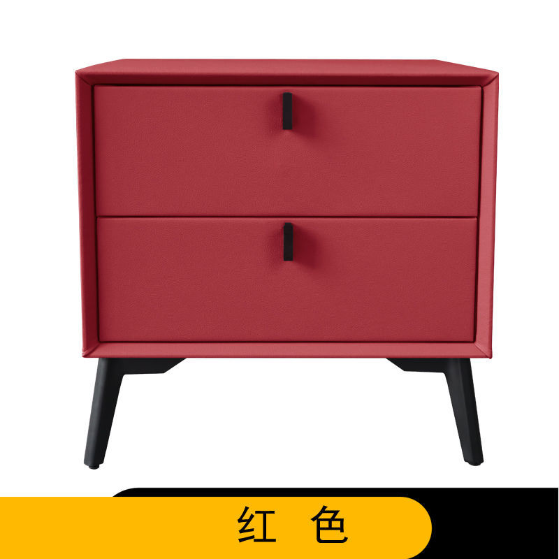 床头柜全实木软包简约现代轻奢可定制迷你宽窄小户型网红床边柜 红色