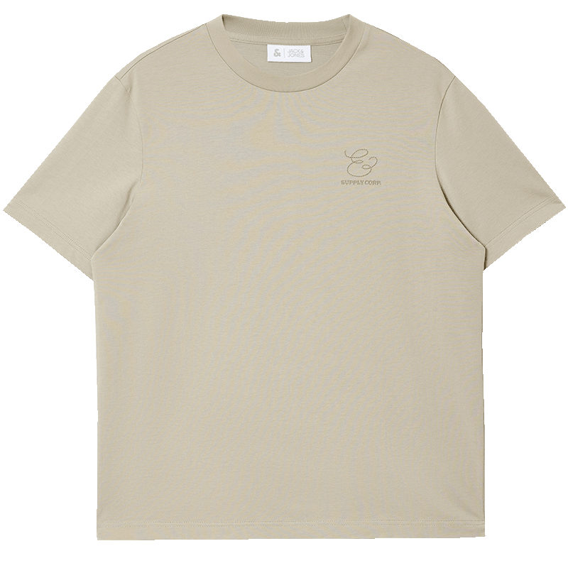 杰克·琼斯（JACK&JONES）25年衣服男装纯棉短袖t恤男士夏季趣味刺绣纯色潮流高端简约半袖 E11卡其色 XL
