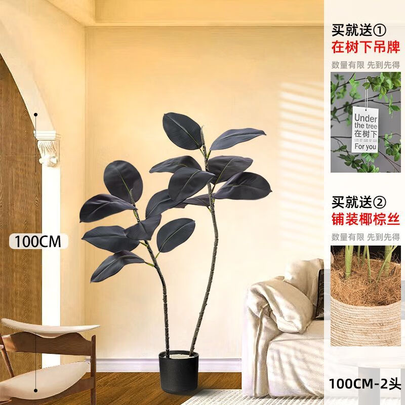 子琪逸黑金刚橡皮树仿真绿植大型室内客厅轻奢装饰花摆件假盆栽仿生植物 定制款 需联系客服私拍发 1M2头【黑叶】黑色原盆