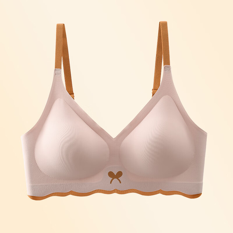 凯媄姻（KAYMIENN）大胸显小内衣无钢圈乳胶无痕美背收副乳防下垂聚拢文胸罩薄款 豆粉 M 码（100-115斤）