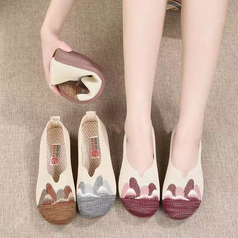 意迪森传统飞织鞋面单鞋女老北京布鞋透气不闷脚居家日常软底舒适高回弹 灰色 35 (225mm)