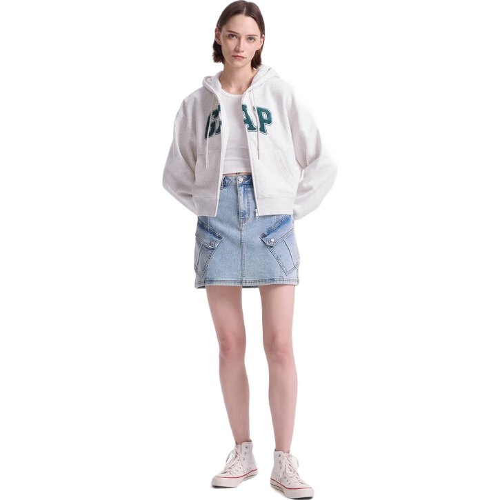 GAPGap女裝2024初秋新款碳素軟磨抓絨大字母logo連帽衛(wèi)衣上衣634420