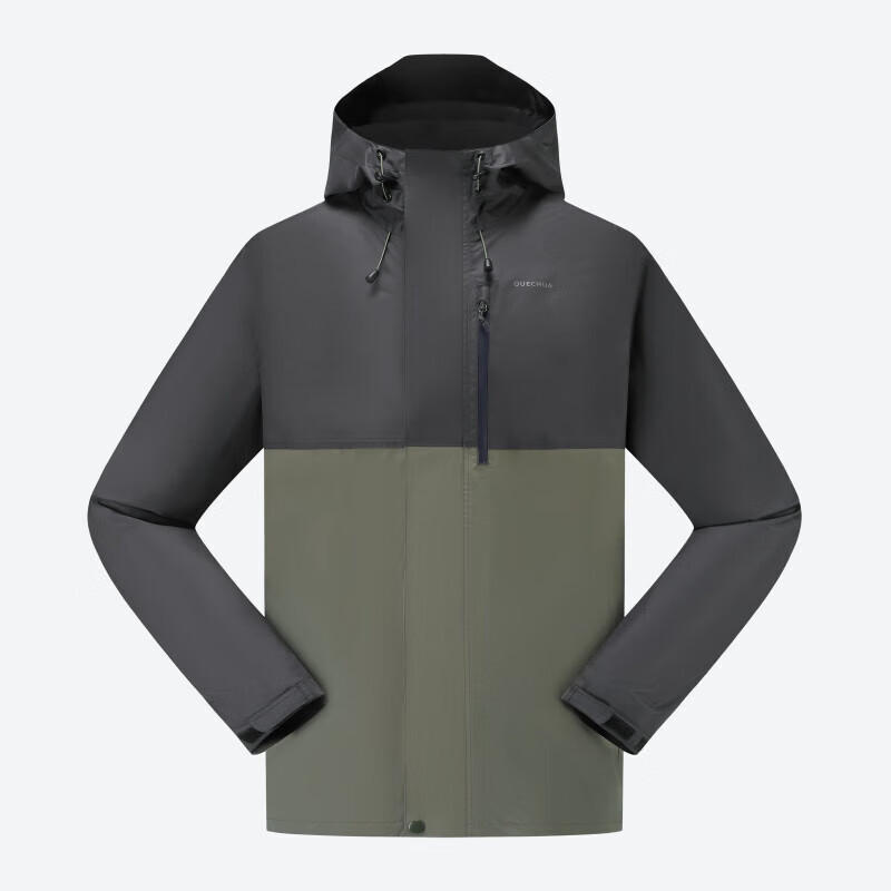 迪卡侬（DECATHLON）冲锋衣男NH500户外秋冬徒步登山服外套防风防水夹克 黑灰色 M