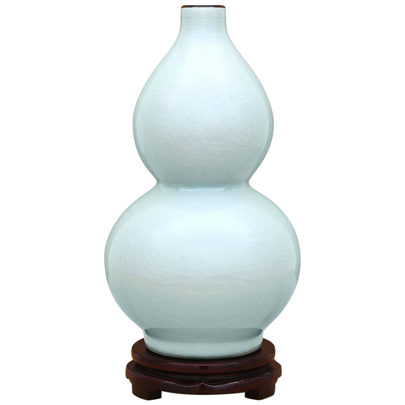 傲世景德鎮(zhèn)陶瓷器中式官窯花瓶工藝品客廳擺件玄關(guān)辦公室博古架裝飾品 天青裂紋葫蘆瓶+底座+證書