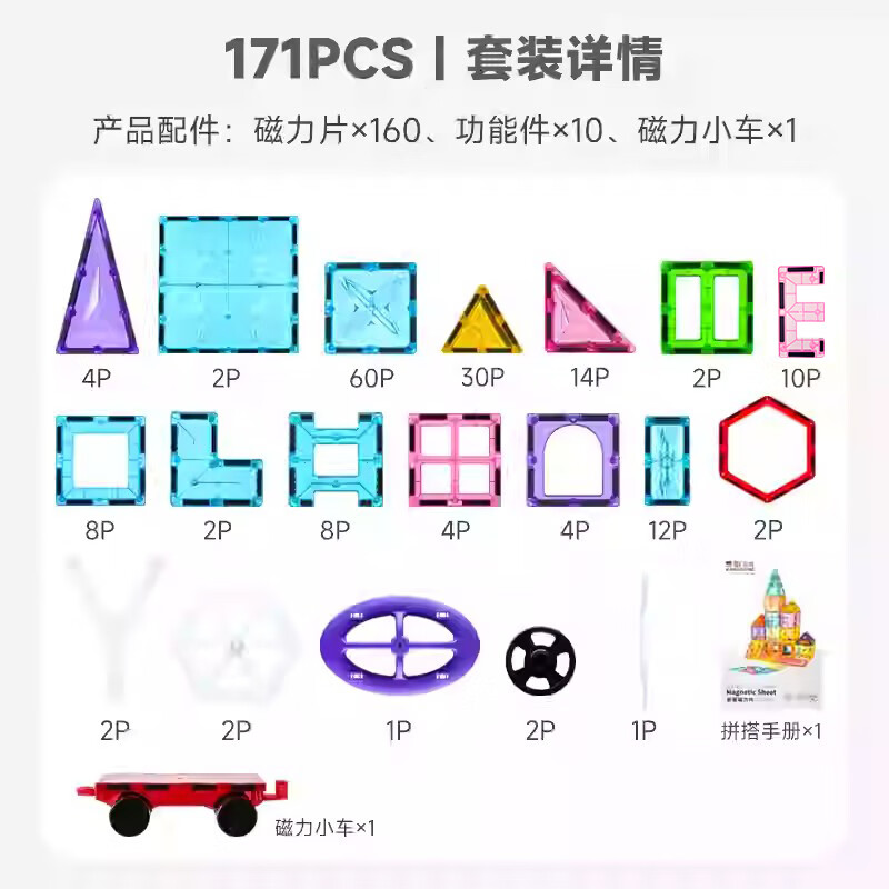 思创【到手171含摩天轮】思创星钻彩窗磁力片自由拼装玩具兼容GIROMAG 171PCS