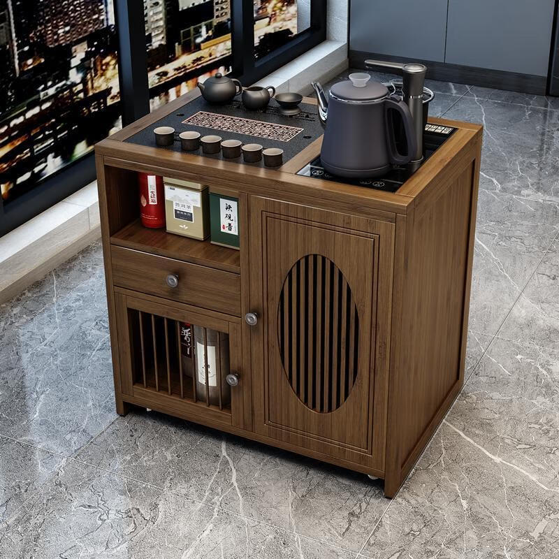 爱顺家移动茶桌茶台家用实木色小茶车客厅泡茶几茶具套装全自动烧水壶一 65款-无盖板