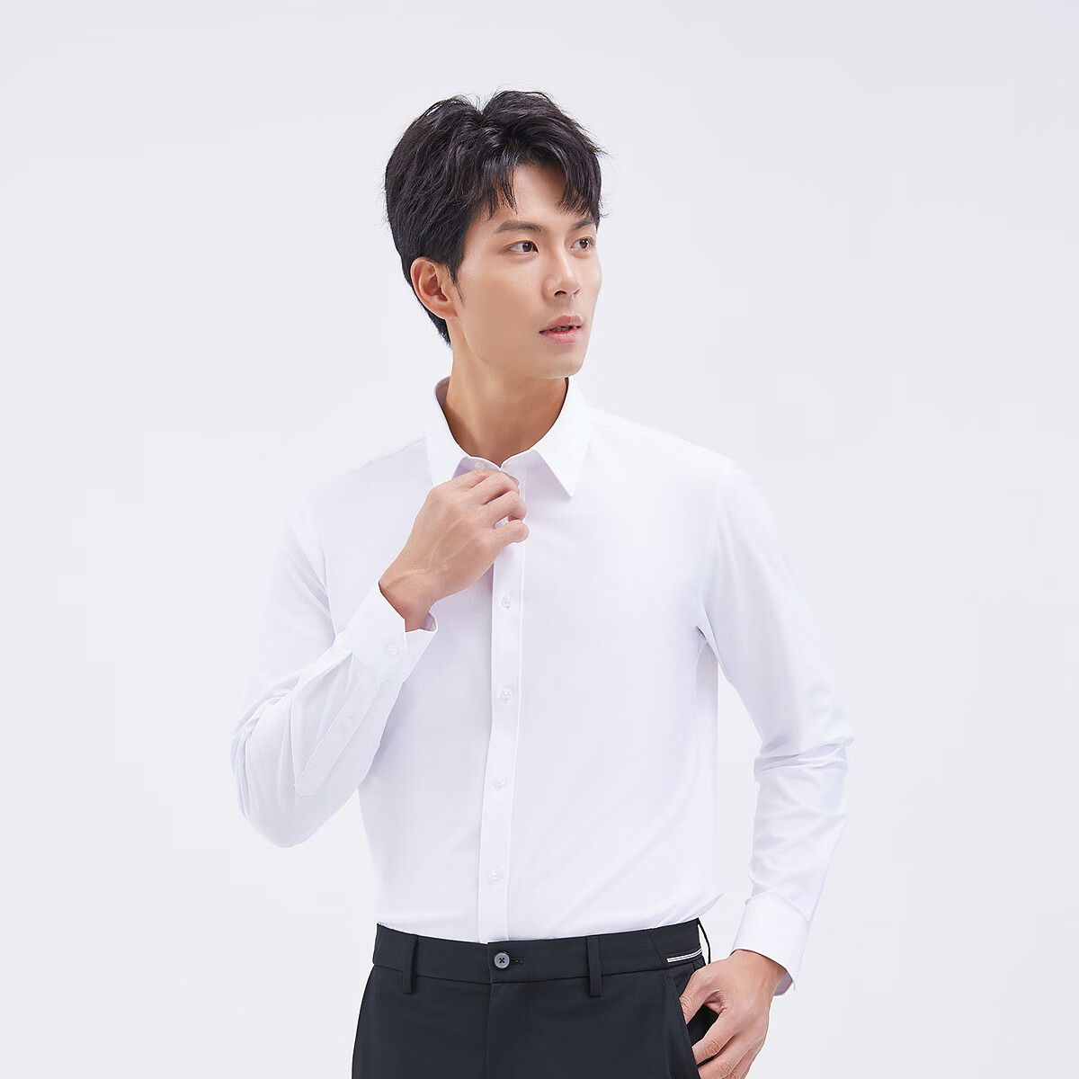 莱克斯顿【商场同款】男装春季纯色衬衫男长袖衬衣商务休闲上衣男 本白 XL