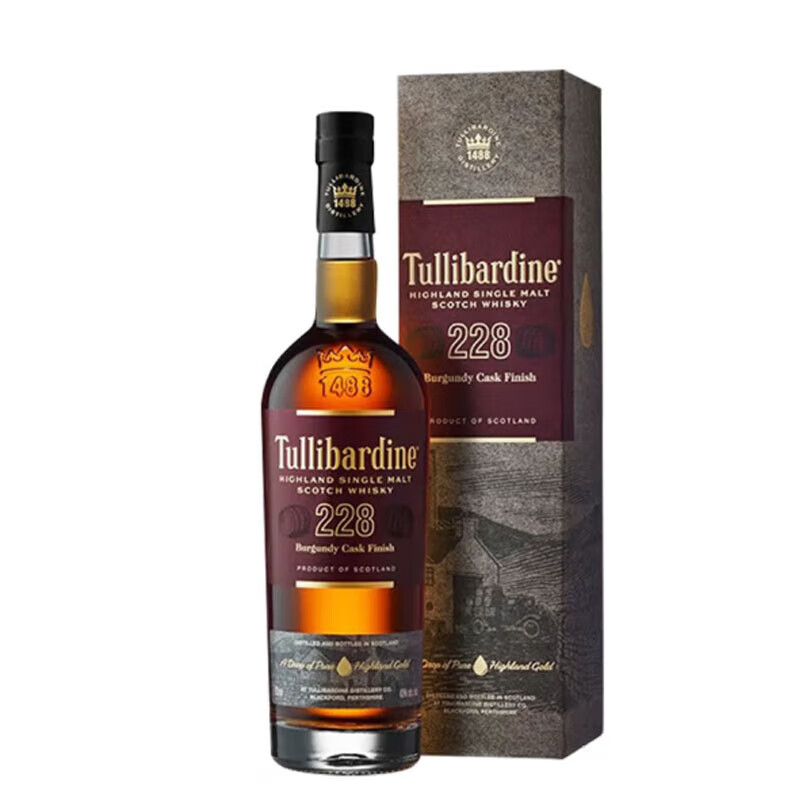 图里巴丁（Tullibardine）Tullibardine 苏格兰进口洋酒 高地产区43度单一麦芽威士忌700ml 228勃艮第桶威士忌单支带盒