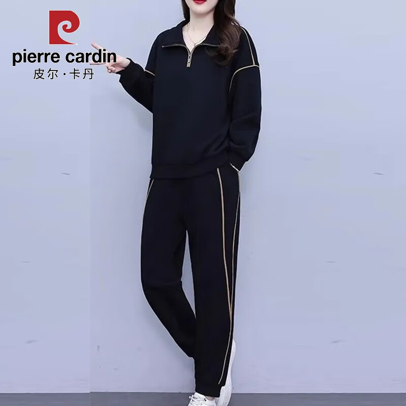 皮爾卡丹大碼休閑運(yùn)動套裝春秋季新款寬松胖mm時尚洋氣衛(wèi)衣褲子兩件套女裝 黑色 上衣+褲子【兩件套】 4XL 【建議160-180斤】