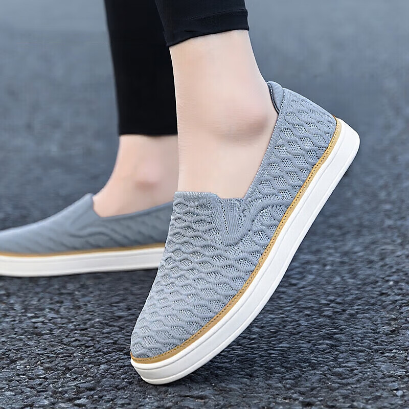 斯凯奇（Skechers）女鞋夏季2025新款一脚蹬穿脱妈妈鞋软底网面鞋轻便透气休闲老人鞋 灰色-GRY 37 /建议拍