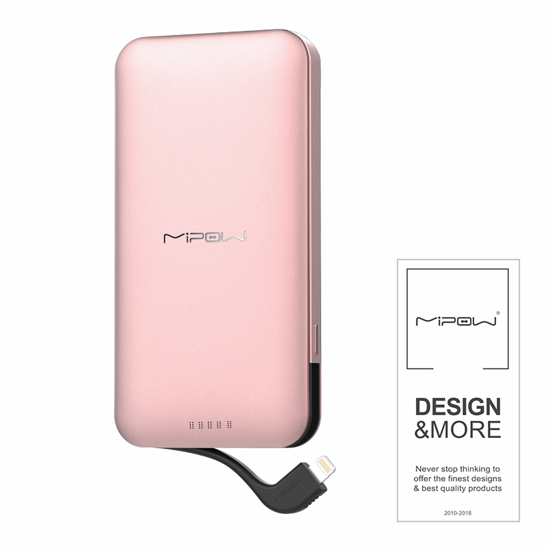 MIPOW麦泡苹果11 Pro充电宝MFi认证iphoneXs自带线10000毫安时大容量移动电源 玫瑰金