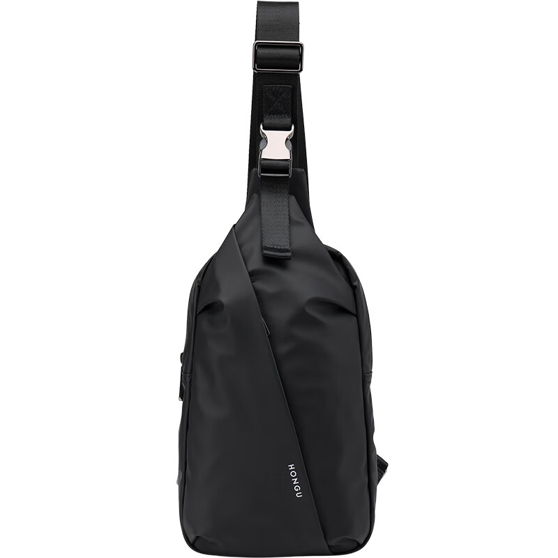 紅谷（HONGU）新款單肩斜挎包男背包男士挎包男生運(yùn)動(dòng)男包時(shí)尚通勤胸前包 漆黑