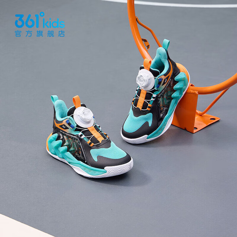 361°马到成功童鞋小童篮球鞋旋钮扣年春季新款运动鞋男童鞋子学生 湖水绿色/碳黑/电光橙色 32