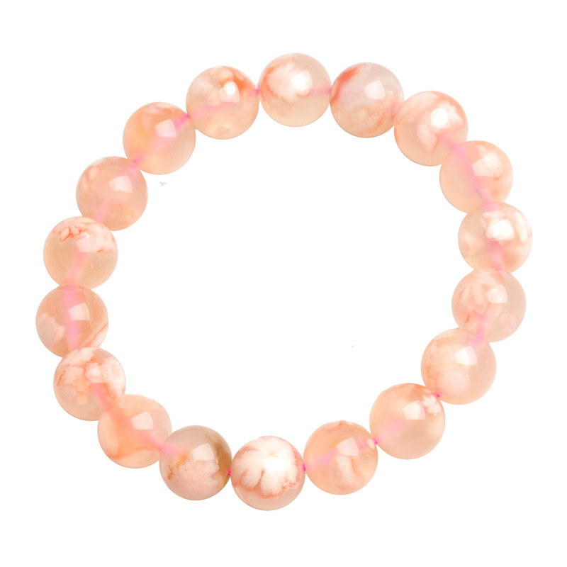 碧凤阁  樱花玛瑙手链 甜美女生冰种飘花单圈手串 圆珠直径8mm