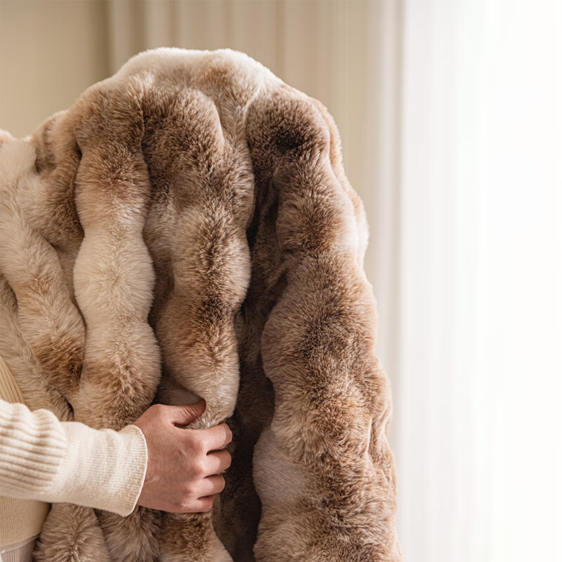 VTX仿兔毛绒毯盖毯欧美跨境加厚保暖沙发客厅卧室毛毯INS网红复古 摩卡色 130*160CM