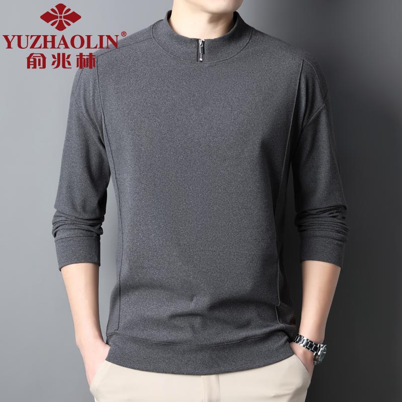 俞兆林德绒长袖t恤男士秋冬季纯色半拉链打底衫中青年磨毛保暖中领体恤 灰色 M (165) (建议90到110斤穿)