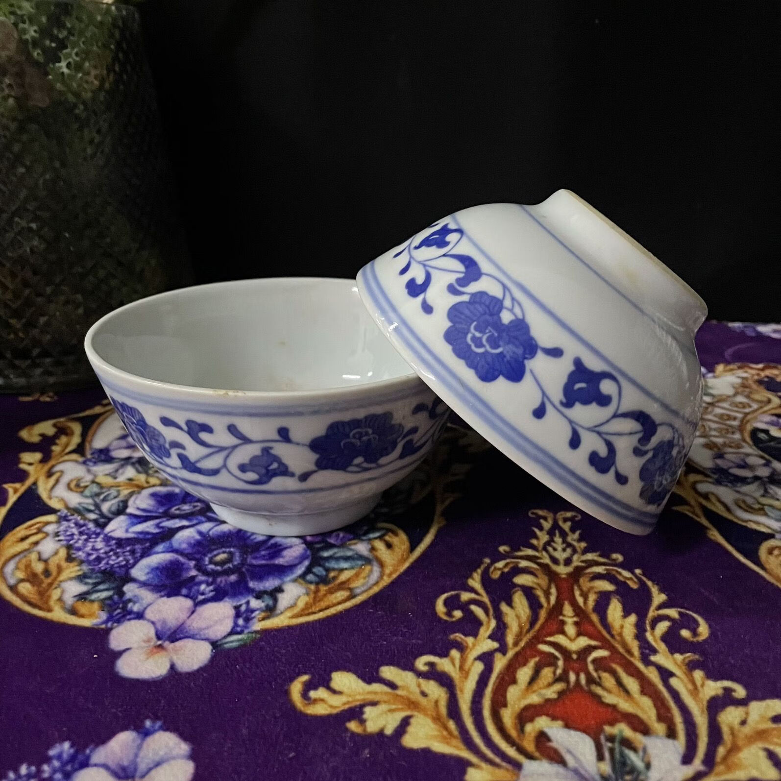 景德镇70年代人民瓷厂1380釉下青花芙蓉花11厘米直 2个11厘米罗汉碗