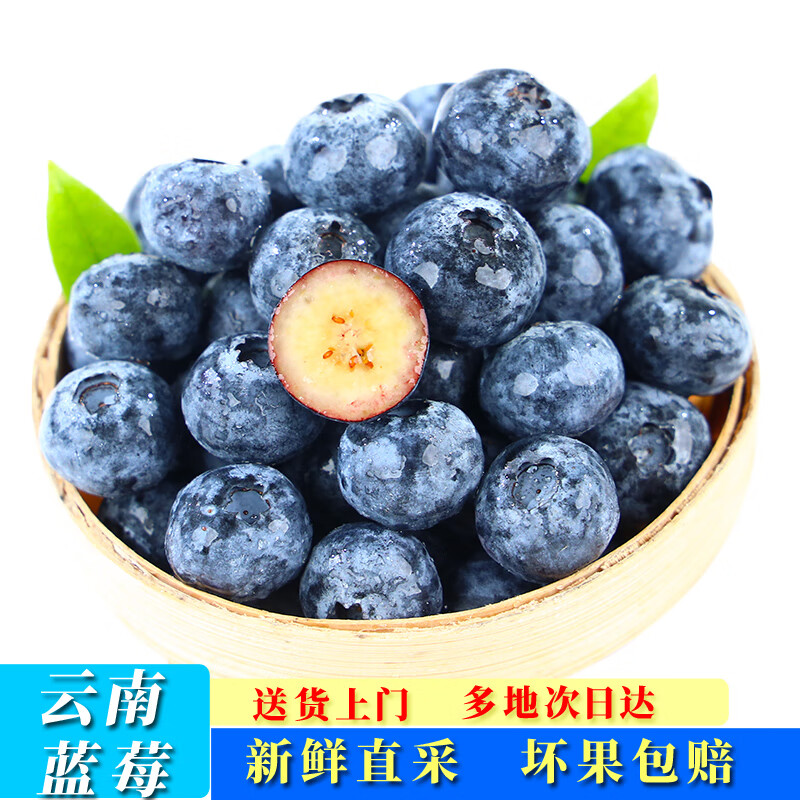 农多鲜云南蓝莓新鲜水果现摘现发孕妇宝宝水果应季水果冷链运输125g/盒 精选中大果  果径约15-18mm 4盒（净重480g-500g）
