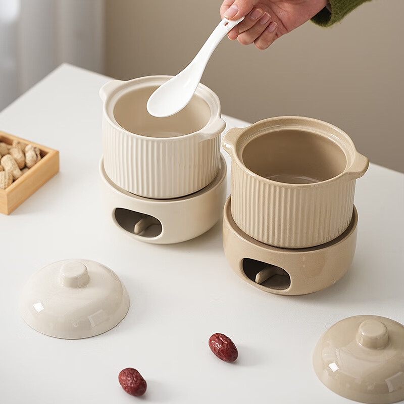 LZJV瓦罐煨汤沙县小吃商用保温底座配保温炉老式炖罐家用炖盅陶瓷带盖 炖盅-奶白色【l】 45000cm