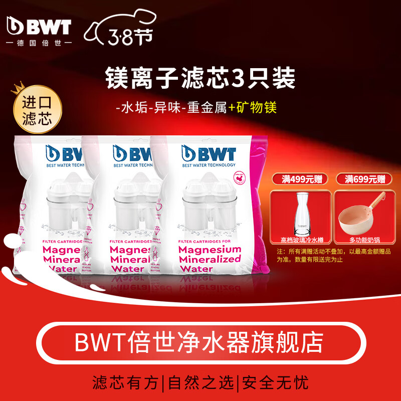 BWT倍世第4代鎂離子活力款濾芯 德國(guó)技術(shù)歐洲原裝進(jìn)口  過(guò)濾凈水器   家用濾水壺   凈水杯凈   水壺用 鎂離子濾芯3只（散裝）