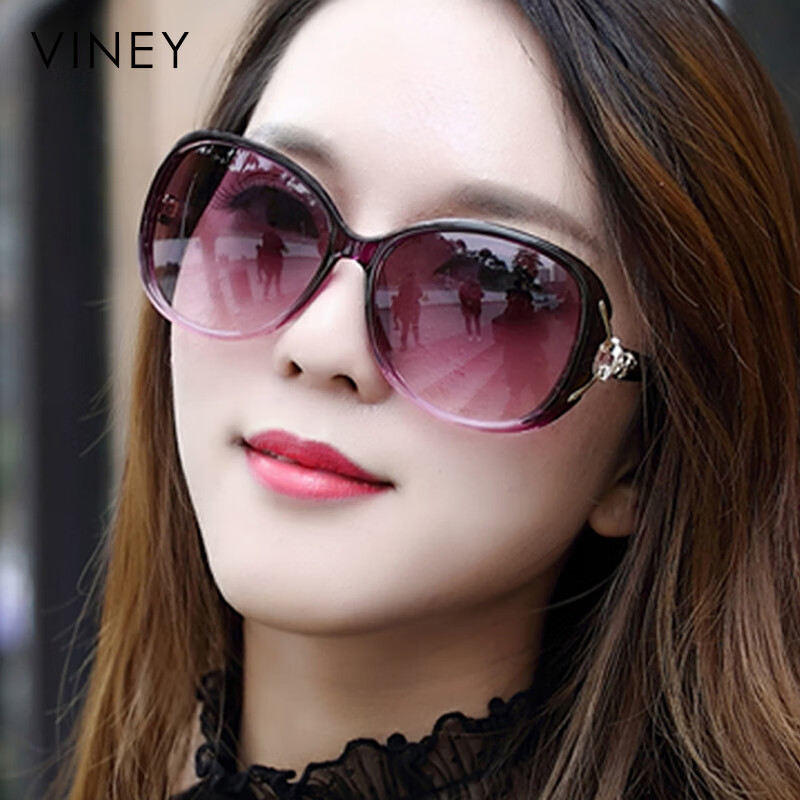 viney偏光太阳镜女2026款韩版街拍防紫外线女士墨镜开车骑行防太阳眼镜 紫色框渐变紫-高端礼盒装
