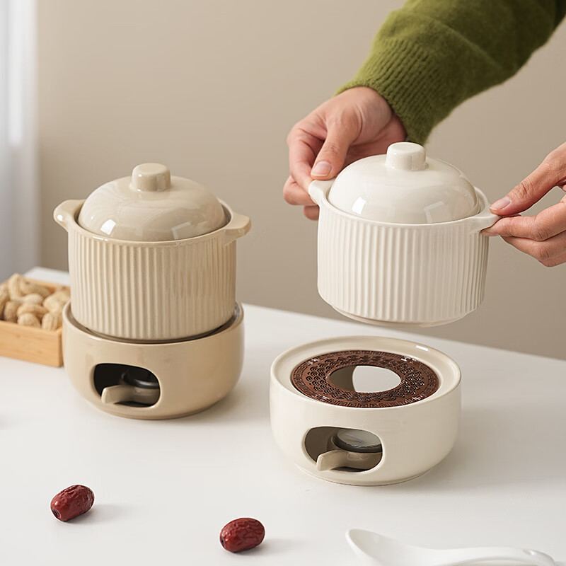 LZJV瓦罐煨汤沙县小吃商用保温底座配保温炉老式炖罐家用炖盅陶瓷带盖 炖盅-奶白色【l】 45000cm